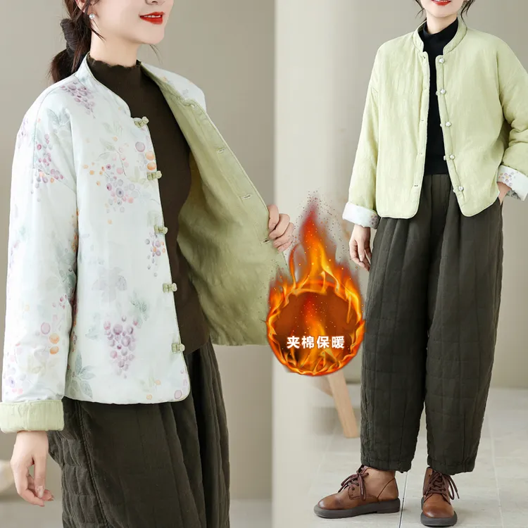 复古唐装中式中国风民族风盘扣立领加厚保暖棉服秋冬冬季棉袄外套
