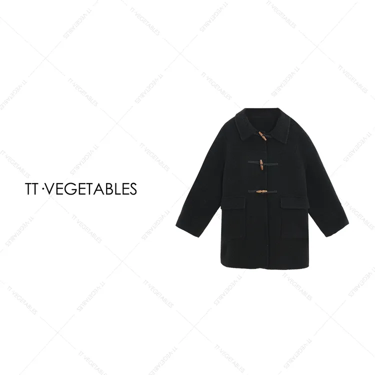 噢芬/小个子【木溪】羊驼毛秋冬翻领牛角扣长袖呢大衣外套522356