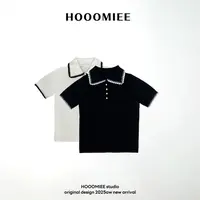 Hooomiee法式休闲撞色领细腻针织女士POLO衫YS25025