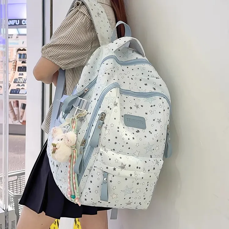 学院风书包女初中生韩版大容量高中学生五角星背包2025新款双肩包