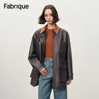 Fabrique Laurel 秋冬新品巧克力棕灯芯绒翻领猎装环保皮夹克外套