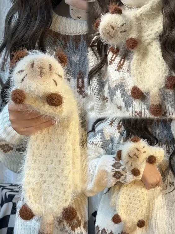 可爱卡通暹罗猫围巾手工diy材料包毛线针织保暖围脖送女朋友闺蜜