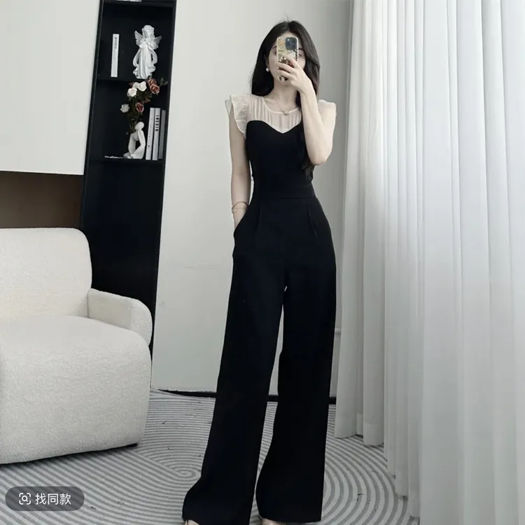 时尚气质女神范阔腿连体裤套装女2025夏装新款修身显瘦高级连衣裤