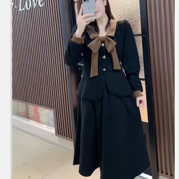 学院风雪尼尔欧棉绒胖mm上衣半身裙时尚洋气减龄百搭穿搭