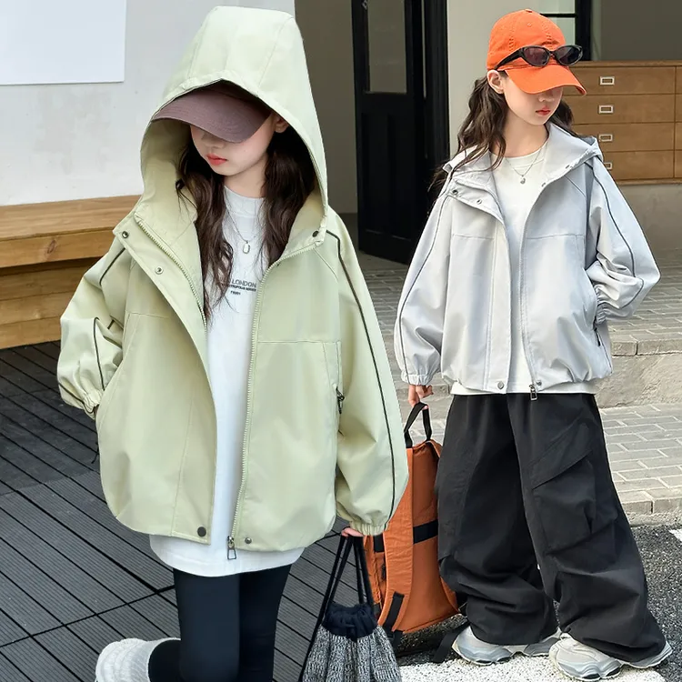 [专柜品质]女童春秋款外套儿童秋装女大童拉链时尚秋季女孩冲锋衣