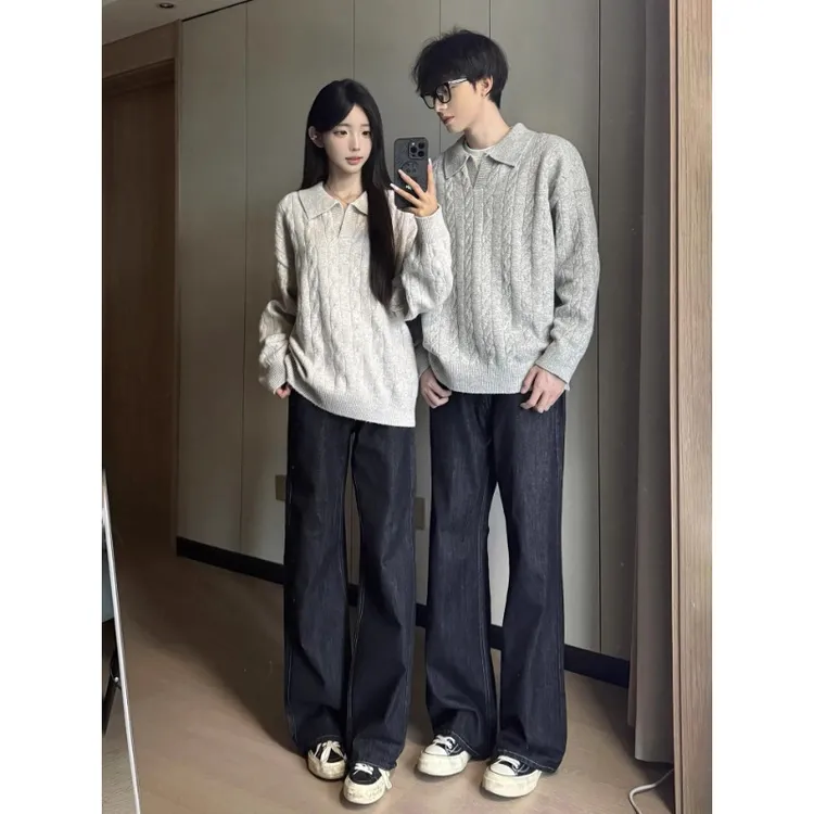 灰色美式重磅v领针织衫男款秋季高级感痞帅上衣cleanfit穿搭毛衣
