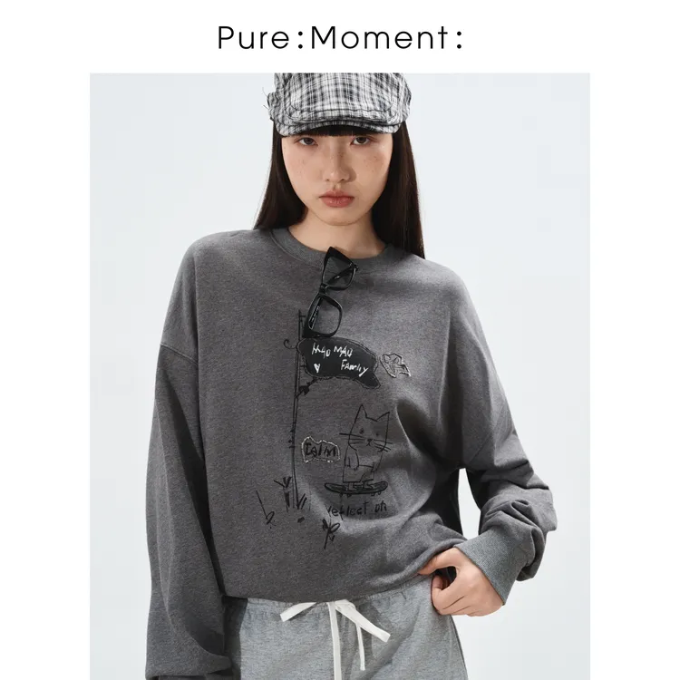 毛毛怪系列小麦檬Pure:Moment:秋新款宽松圆领套头毛衫4G8203441
