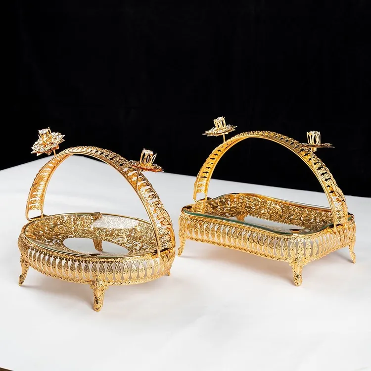 新疆金选-欧式一对玻璃果盘水果盘客厅酒店茶几摆件轻奢果盘