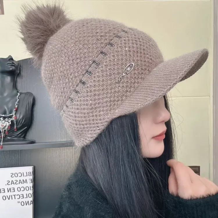 冬季田园风针织帽女秋冬大檐帽子时尚加绒渔夫帽毛绒网红百搭女士