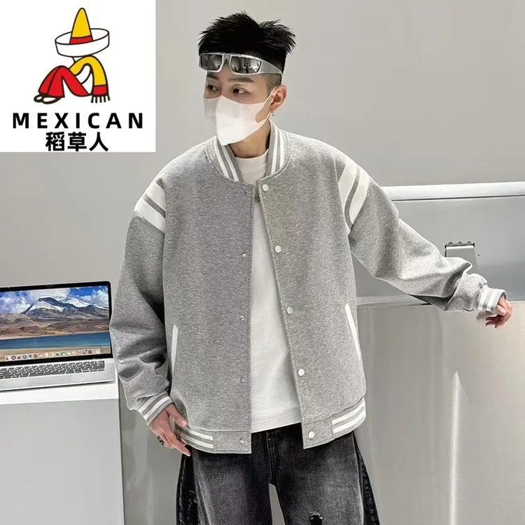 稻草人春秋装新款休闲夹克拼色绣花棒球服男士宽松潮流百专柜品质
