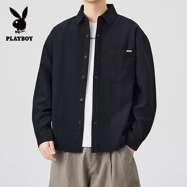 花花公子美式2025秋冬男士长袖衬衫潮流新款百搭卫衣休闲衬衣外套