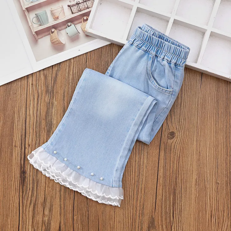 【思晨家】童装儿童天丝牛仔裤夏季薄款女童休闲防蚊裤宝宝微喇裤