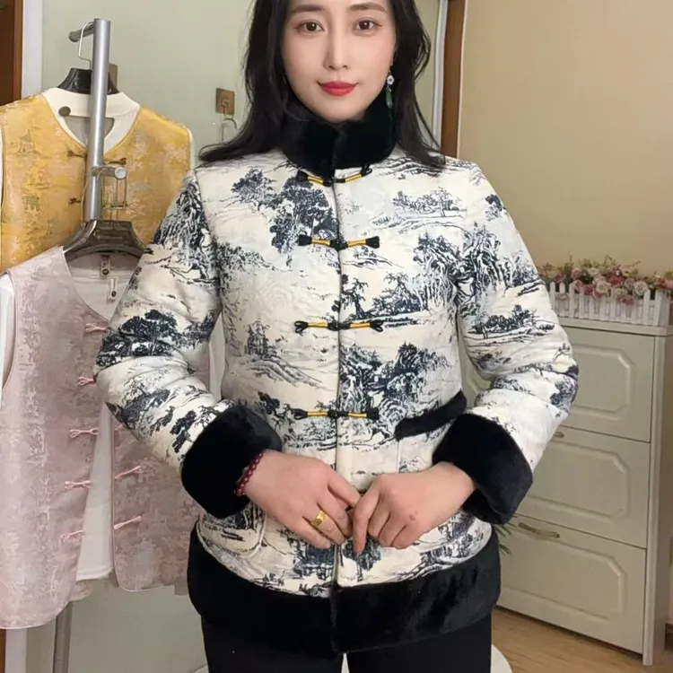 高品质加厚过冬德芙绒加绒国风棉服