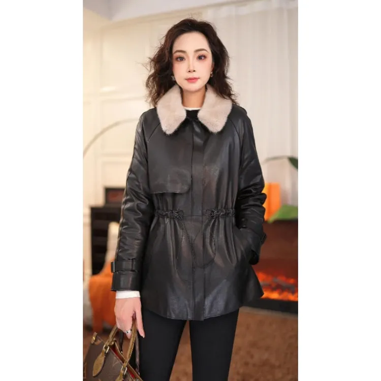 【活动专属】冬季进口真皮绵羊皮中长款可脱卸鹅绒内胆水貂领皮衣女