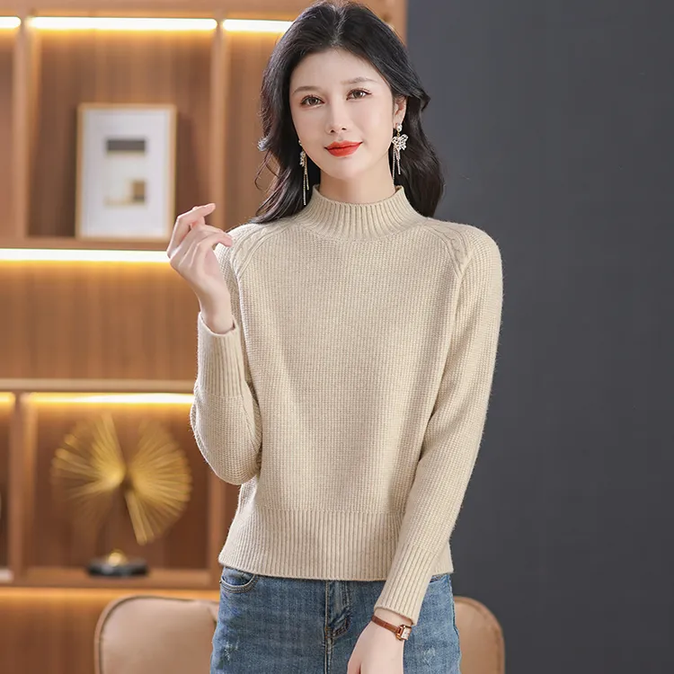 2025秋冬新款纯色打底半高领厚毛衣时尚洋气宽松显瘦套头百搭毛衫
