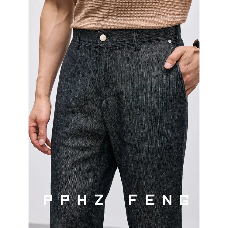 罕见裤王 高端60亚麻棉混织 透气排汗夏季直筒五袋休闲牛仔裤子男
