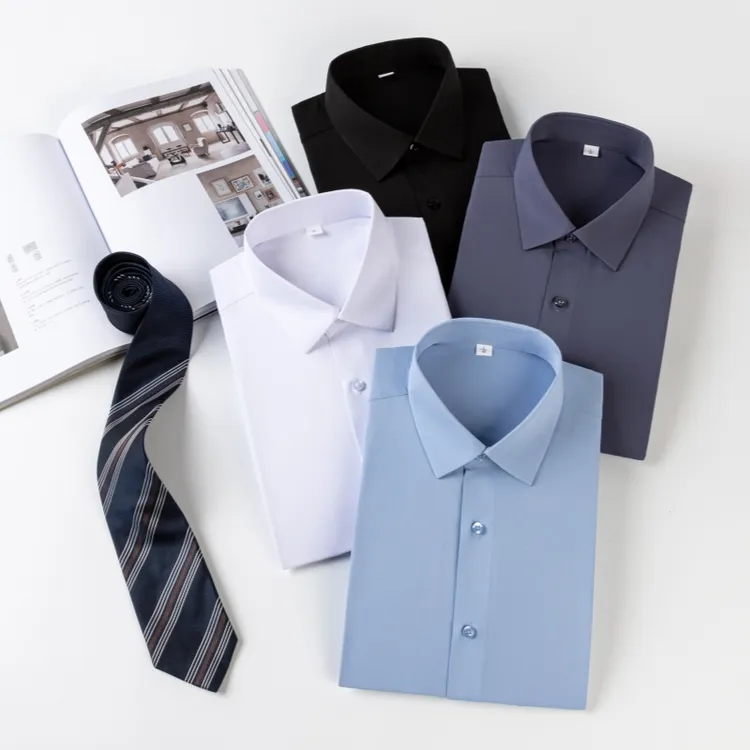 男士修身纯色弹力工装衬衫宽松职业装商务衬衣上班时尚百搭工装
