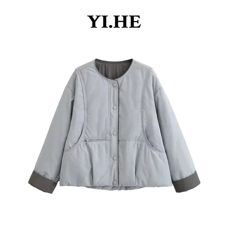YIHE/ 2025 秋冬【圆领夹棉棉服】休闲短款女士棉服外套简约时尚