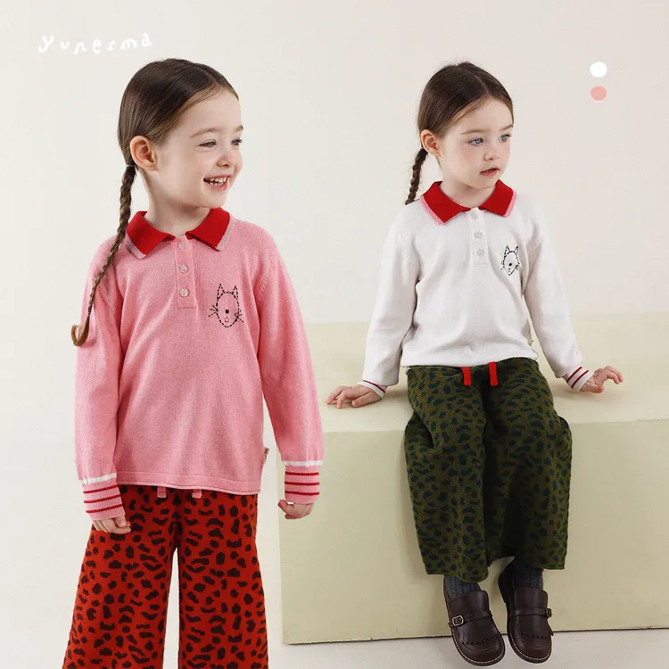 允儿妈女童秋季新款绵羊毛混纺针织polo衫儿童时尚毛衣宝宝上衣潮