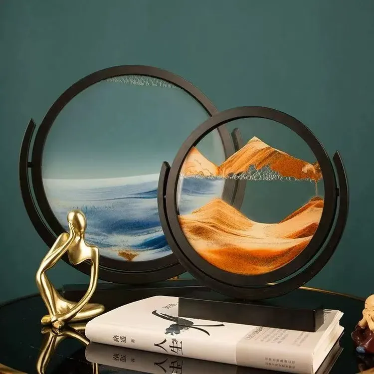 【新疆西藏包邮】圆形3D玻璃流沙画翻转轻奢创意沙画工艺品桌面摆件