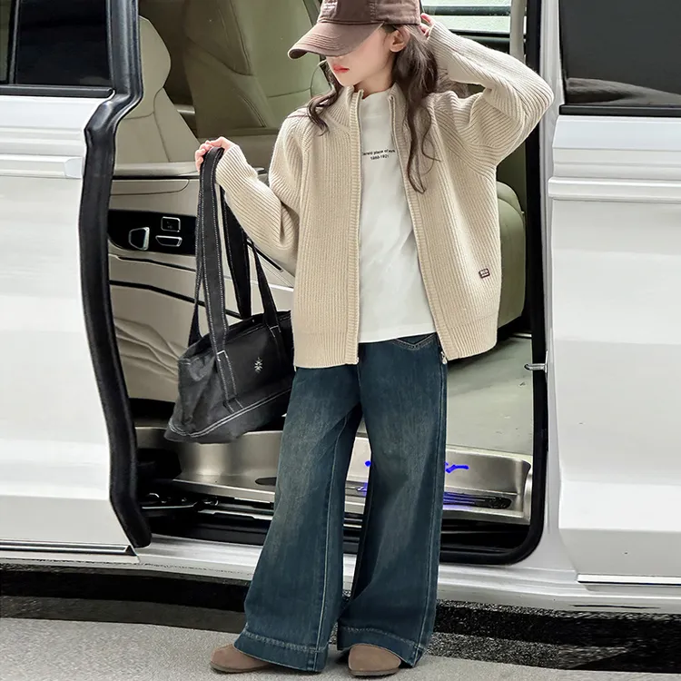女童装6-12岁潮款开衫毛衣秋冬洋气儿童外套女大童时髦拉链针织衫
