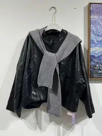 217区844黑色女士春秋薄款百搭pu外套