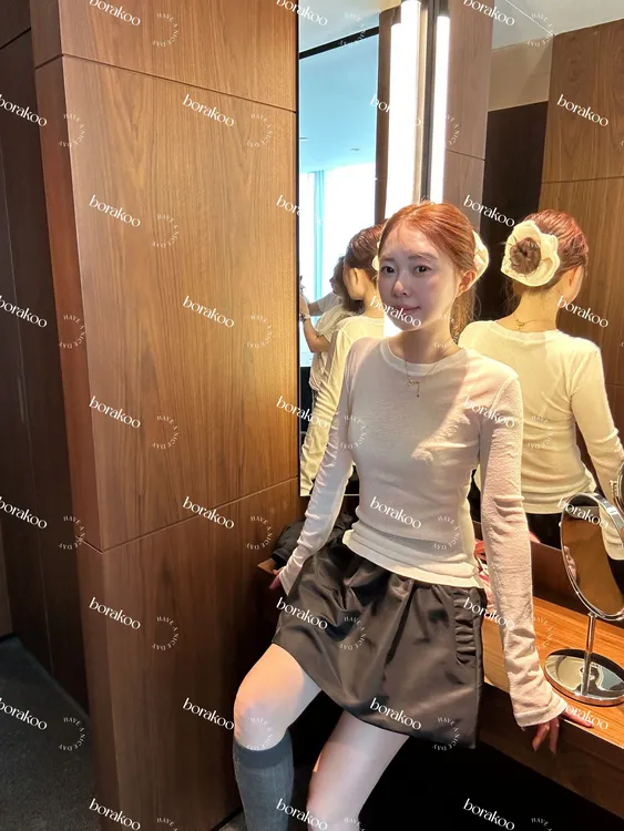 【BORAKOO】时尚黑色亮面气质短裙裤裙（内含防走光）