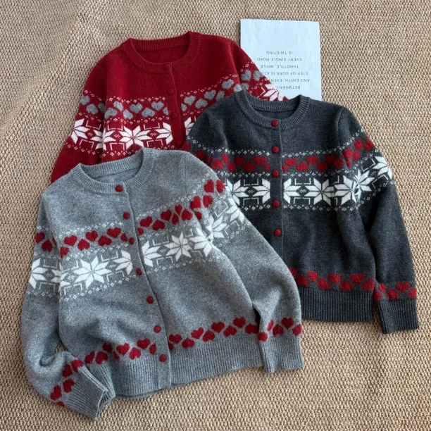 ［春春定制］新款韩版百搭修身显瘦女时尚雪花提花圆领针织长袖7099