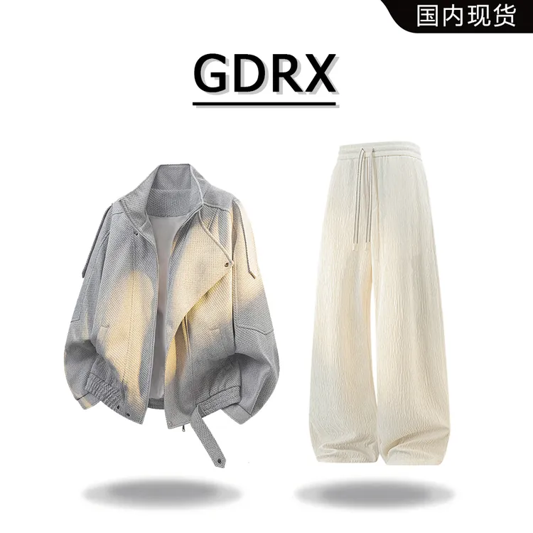 GDRX高街日系慵懒风男装套装秋季新款长袖时尚运动两件套轻奢男装