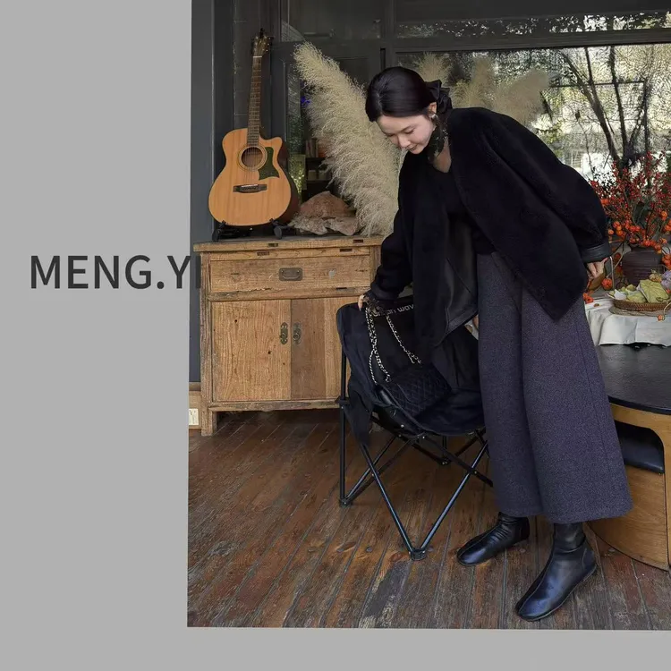 MENG.YI八分加厚呢子设计感靴裤5446