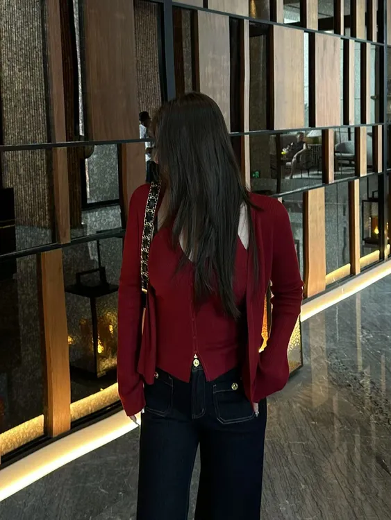 琪琪怪怪大码女装【淡人系】时尚针织百搭开衫+挂脖吊带T17650QTQ