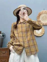 2025春季秋款棉纱格纹衬衫女休闲百搭柔软上衣8617