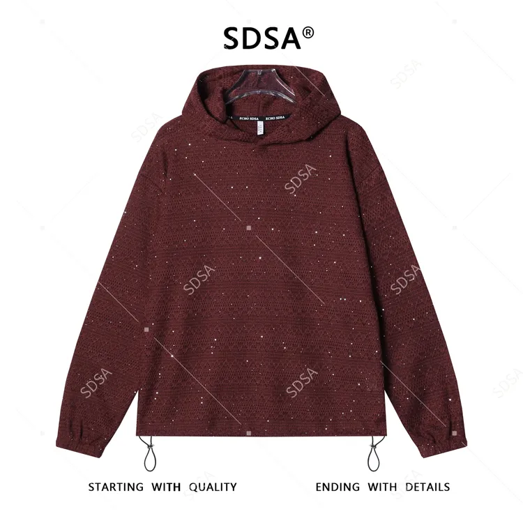 SDSA秋冬新款痞帅男装韩版提花亮片连帽卫衣下摆松紧设计百搭气质