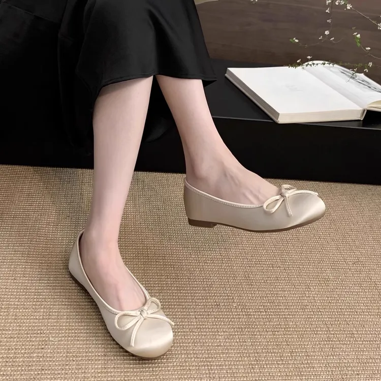 红色浅口夏季女春季新款法式复古温柔仙女风蓝色芭蕾舞平底豆豆鞋