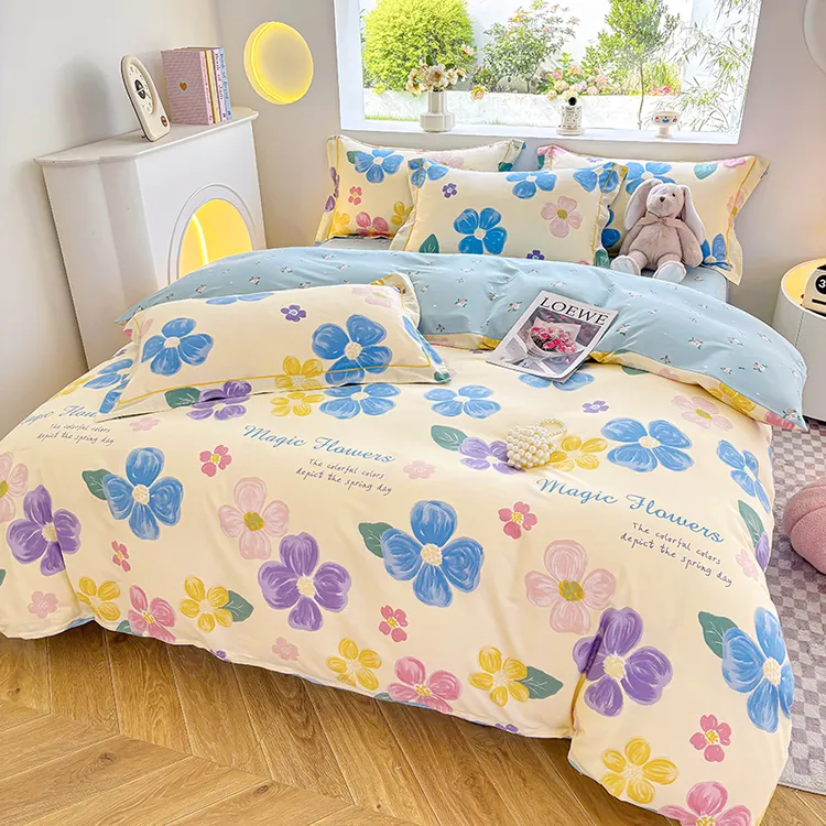 全棉学生宿舍花卉小清新三件套印花单人斜纹四件套寝室上下铺被套