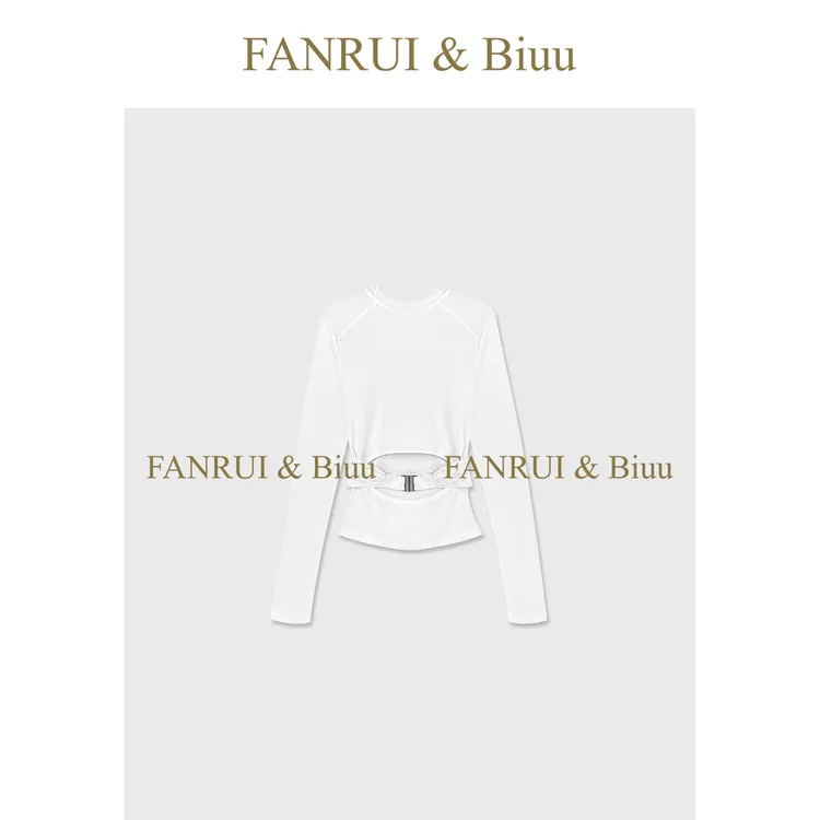 FANRUI/泛芮「一见倾心」可调节镂空设计感时尚收腰长袖上衣B17624