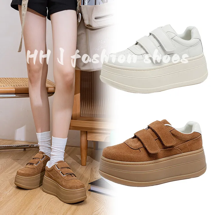 猛犸面包厚底真皮小白鞋女2025秋季新款魔术贴增高休闲板鞋女鞋潮