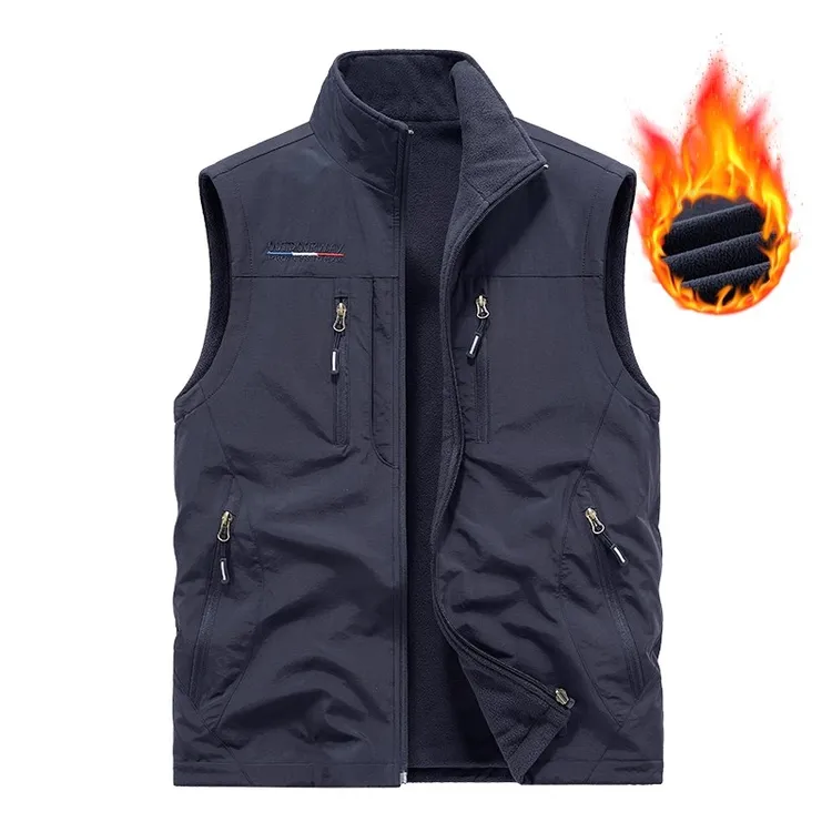 双面穿马甲男秋冬户外加绒保暖立领坎肩背心多口袋摇粒绒马夹外套