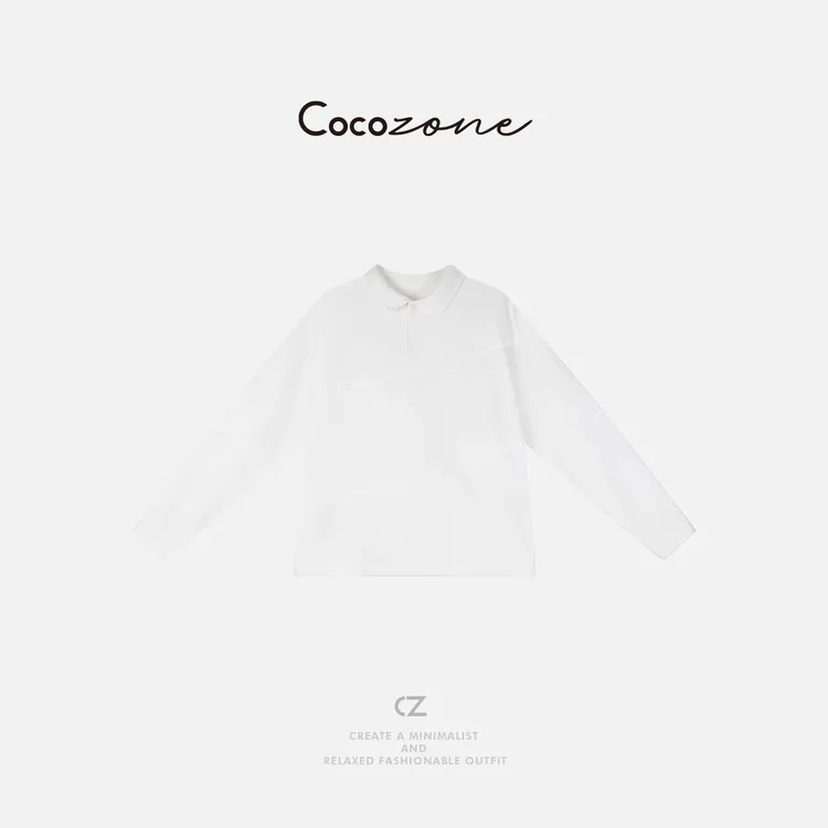 COCO ZONE 刘一一新款半开领贴布口袋翻领长袖T恤ACD1A0376