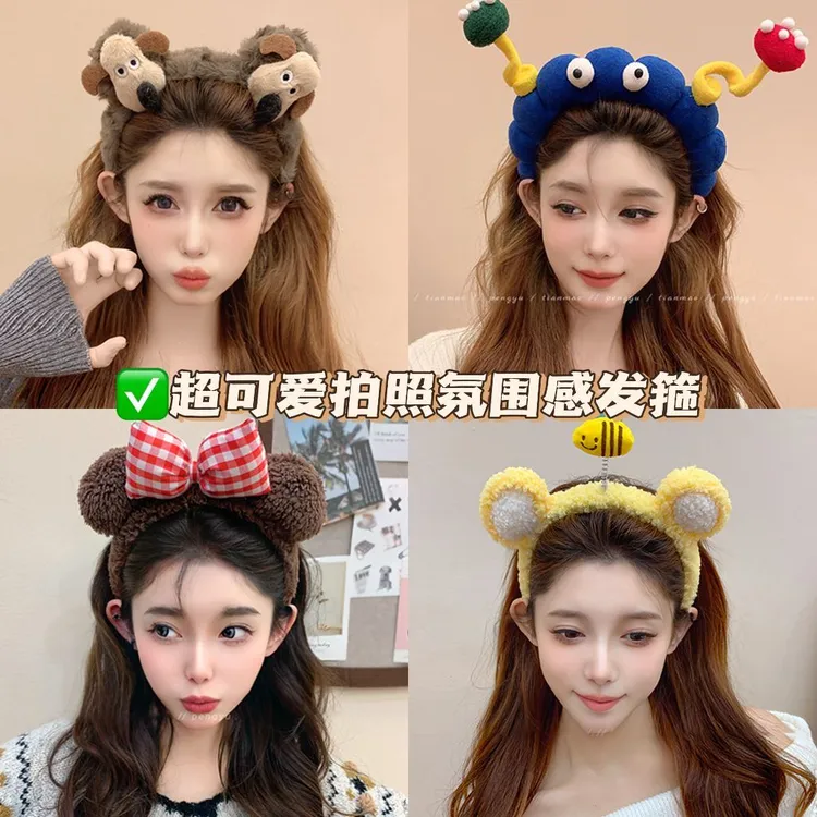 2025新款少女心百搭头箍卡通毛绒彩色小狗发卡甜美可爱掌门狗发箍