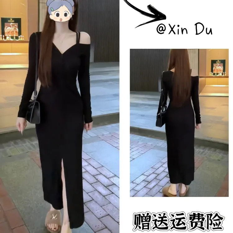 2025秋季新款时尚显瘦气质女士网红洋气连衣裙百搭款D22814