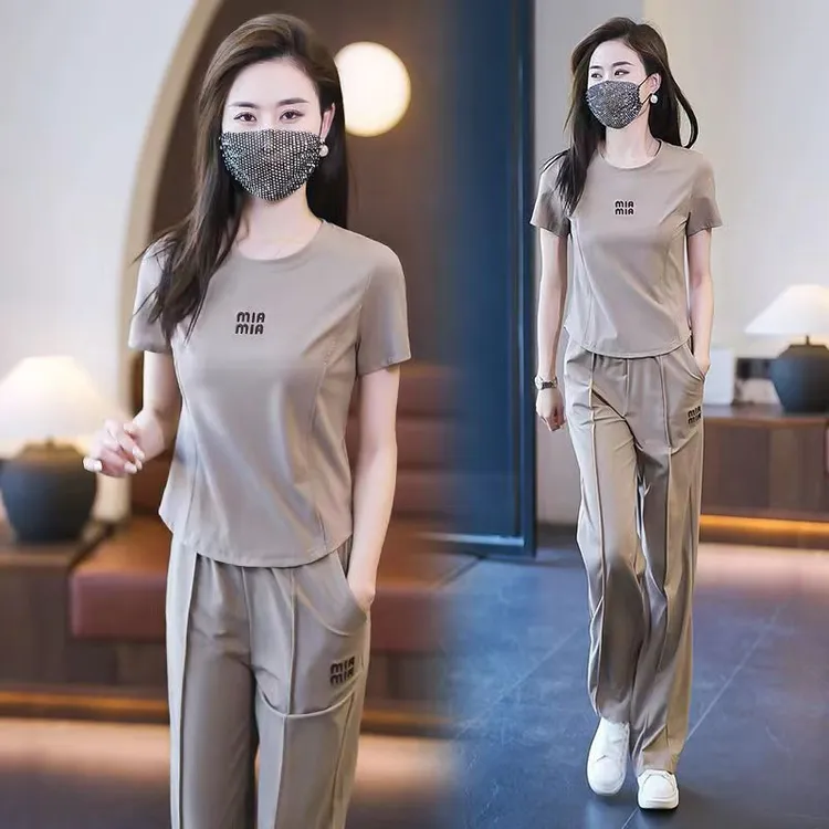 清仓捡漏~专柜剪标纯绵2025款夏季洋气显瘦运动短袖跑步两件套女