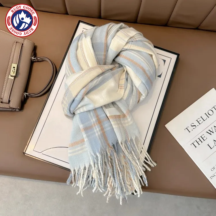加拿大RUDY GOOSE鹅蓝色格子围巾女冬季高级感披肩百搭氛围感围脖