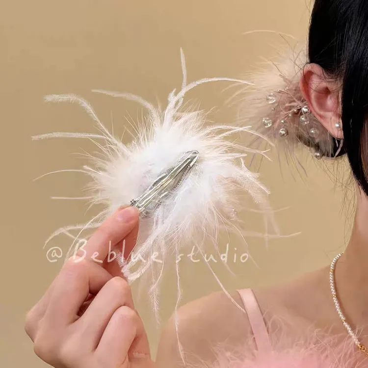 氛围感之神~拍照出片超仙毛绒羽毛发夹高级感甜美发饰女