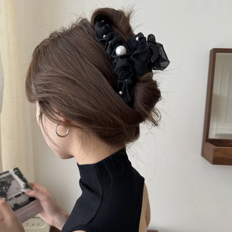 韩系褶皱抓夹～慵懒气质全盘发发夹后绝美气质显发量超大号鲨鱼夹