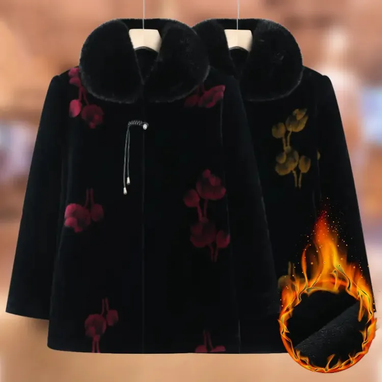 妈妈水貂绒外套中老年人冬装女奶奶装加绒大衣高贵仿皮草老人衣服