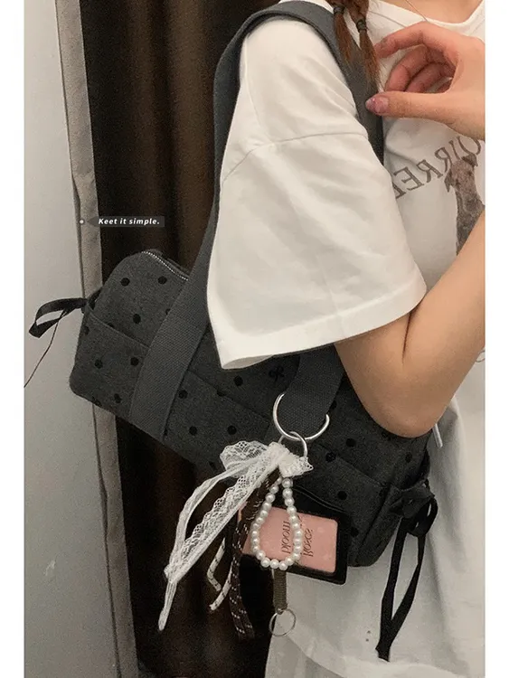 【美女】2025新款韩系时尚腋下包波点蝴蝶结包包女小众单肩枕头包