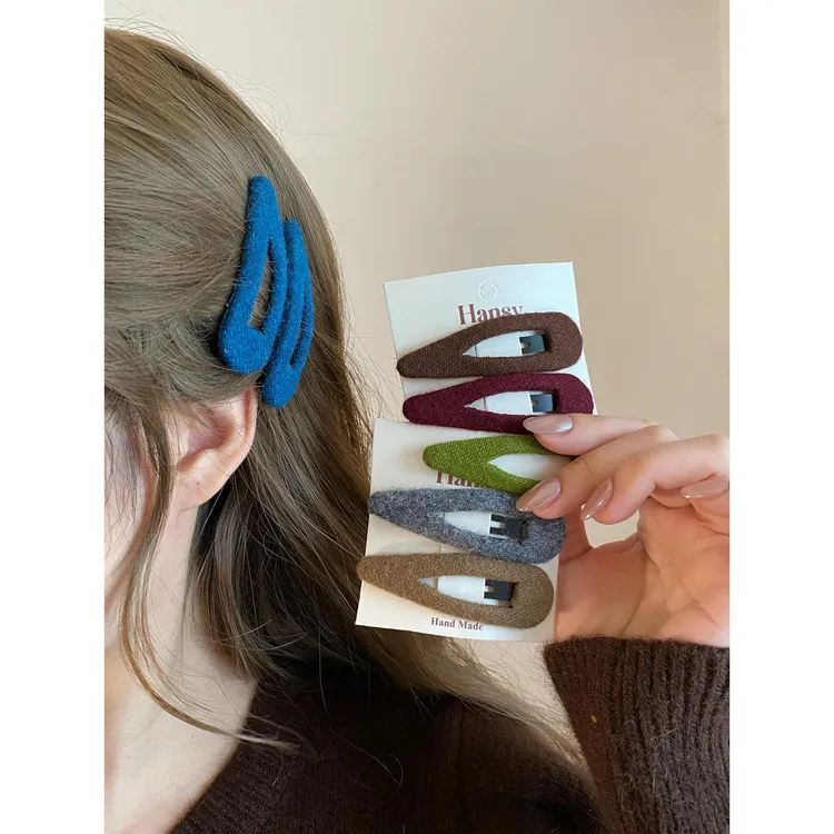 秋冬复古显白彩色针织bb夹发夹女通勤日常百搭侧边刘海夹子