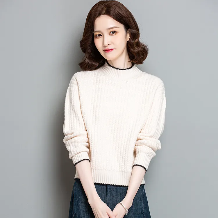 2025秋冬爆款拼色半高领小个子短款打底衫高腰百搭宽松针织毛衣女