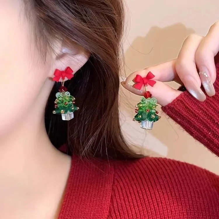 合金耳饰 圣诞节秋冬耳环独特蝴蝶结新款高级圣诞节氛围耳饰耳钉